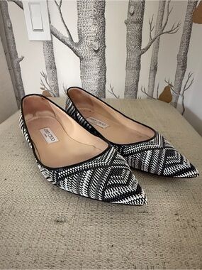 Jimmy Choo Black & White Pointed Weave Flats (Authentic!)